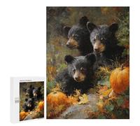 Adults 500 PCS Puzzle Autumn Bear Cubs with Pumpkins Jigsaw Puzzles for Adults Birthday Present Parent-child Interaction Toy Intellectual Game 500 PCS