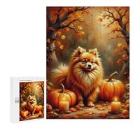 Adults 500 PCS Puzzle Autumn Pomeranian Pumpkin Scene Adult Jigsaw Puzzles Analysis And Logic Wishlist with Santa Claus Unique Gifts for Birthday And Christmas 500 PCS
