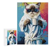 Adults 500 PCS Puzzle Chill Cat with Coffee Mug Puzzles for Teenagers Precision Cutting for Birthday, Chrismas Toy Intellectual Game 500 PCS