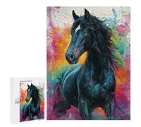 Adults 500 PCS Puzzle Colorful Horse Painting Art Jigsaw Puzzles for Adults Birthday Present Parent-child Interaction Toy Intellectual Game 500 PCS