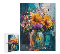 Adults 500 PCS Puzzle Colorful Sunflowers in Glass Jar Jigsaws for Adults Puzzle Improve Memory Challenging To Complete Unique Gifts for Birthday And Christmas 500 PCS