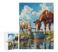 Adults 500 PCS Puzzle Cows Drinking Water Jigsaws for Adults Puzzle Improve Memory Challenging To Complete Unique Gifts for Birthday And Christmas 500 PCS