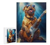 Adults 500 PCS Puzzle Dog Playing Guitar on Stage Adult Jigsaw Puzzles Difficult Challenge Wishlist with Santa Claus Unique Birthday And Gifts 500 PCS