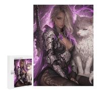 Adults 500 PCS Puzzle Fantasy Warrior with Cat Jigsaw Puzzles for Adults Birthday Present Parent-child Interaction Toy Intellectual Game 500 PCS