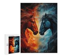 Adults 500 PCS Puzzle Fire Vs. Ice Horse Artwork Jigsaw Puzzles for Adults Birthday Present Parent-child Interaction Toy Intellectual Game 500 PCS