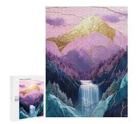 Adults 500 PCS Puzzle Golden Mountain Waterfall Landscape Adult Jigsaw Puzzles Difficult Challenge Wishlist with Santa Claus Unique Birthday And Gifts 500 PCS