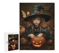 Adults 500 PCS Puzzle Halloween Witch with Black Cats -1 Adult Jigsaw Puzzles Difficult Challenge Wishlist with Santa Claus Unique Birthday And Gifts 500 PCS