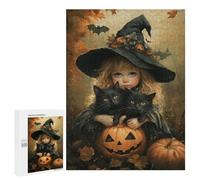Adults 500 PCS Puzzle Halloween Witch with Black Cats Jigsaws for Adults Puzzle Improve Memory Challenging To Complete Unique Gifts for Birthday And Christmas 500 PCS