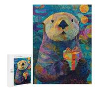 Adults 500 PCS Puzzle Otter Holding Gift Box Adult Jigsaw Puzzles Difficult Challenge Wishlist with Santa Claus Unique Birthday And Gifts 500 PCS