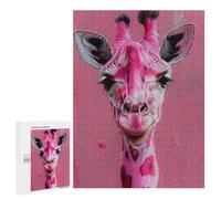 Adults 500 PCS Puzzle Pink Giraffe Art Print Jigsaws for Adults Puzzle Improve Memory Challenging To Complete Unique Gifts for Birthday And Christmas 500 PCS