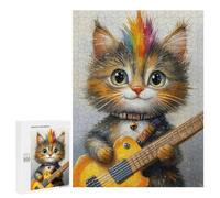 Adults 500 PCS Puzzle Rock Star Kitten with Guitar -2 Adult Jigsaw Puzzles Difficult Challenge Wishlist with Santa Claus Unique Birthday And Gifts 500 PCS