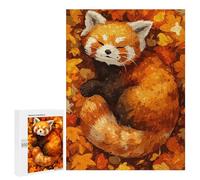 Adults 500 PCS Puzzle Sleeping Red Panda in Autumn Leaves Jigsaw Puzzles for Adults Birthday Present Parent-child Interaction Toy Intellectual Game 500 PCS