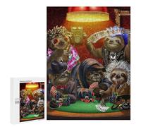 Adults 500 PCS Puzzle Sloth Playing Poker Game Adult Jigsaw Puzzle Anti-Stress Toys Analysis And Logic Birthday Present, Gifts, 500 PCS