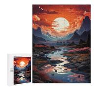 Adults 500 PCS Puzzle Sunset Mountain Stream Landscape Jigsaw Puzzles for Adults Birthday Present Parent-child Interaction Toy Intellectual Game 500 PCS