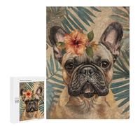 Adults 500 PCS Puzzle Tropical Bulldog with Hibiscus Flower Adult Jigsaw Puzzles Difficult Challenge Wishlist with Santa Claus Unique Birthday And Gifts 500 PCS