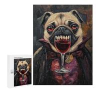 Adults 500 PCS Puzzle Vampire Pug with Wine Glass-1 Adult Jigsaw Puzzles Difficult Challenge Wishlist with Santa Claus Unique Birthday And Gifts 500 PCS