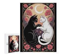 Adults 500 PCS Puzzle Yin Yang Cats with Moon And Flowers Adult Jigsaw Puzzles Analysis And Logic Wishlist with Santa Claus Unique Gifts for Birthday And Christmas 500 PCS