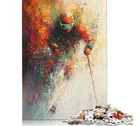 Adults 500 Piece Jigsaw Puzzle Abstract Skier Art - Winter Sports Action Puzzle Jigsaws for Adults Teenagers Teenager Man Woman Gift 500pcs (52x38cm)