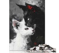 Adults 500 Piece Jigsaw Puzzle Black And White Cats Wooden Puzzle Adult Jigsaw Puzzle Brain Teaser Game 500pcs (52x38cm)