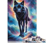 Adults 500 Piece Jigsaw Puzzle Black Wolf Cosmic Poster Puzzle Jigsaws for Adults 500pcs (52x38cm)