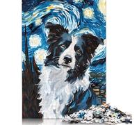 Adults 500 Piece Jigsaw Puzzle Border Collie Starry Night Puzzle Jigsaws for Adults Jigsaw Puzzles for Adult 500pcs (52x38cm)