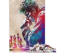Adults 500 Piece Jigsaw Puzzle Chess Player Watercolor Wooden Puzzles for Adults Brain Teaser Game 500pcs (52x38cm)