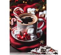 Adults 500 Piece Jigsaw Puzzle Christmas Coffee with Candy Cane Wooden Puzzles for Adults Educational Game for Adult Teenagers 500pcs (52x38cm)