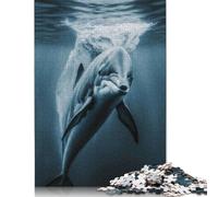 Adults 500 Piece Jigsaw Puzzle 'Dolphin Under Water Poster Wooden Puzzles for Adults Educational Game for Adult Teenagers 500pcs (52x38cm)