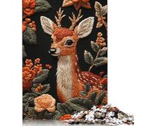 Adults 500 Piece Jigsaw Puzzle Embroidered Deer with Flowers Puzzle Jigsaws for Adults Jigsaw Puzzles for Adult 500pcs (52x38cm)