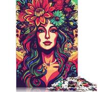Adults 500 Piece Jigsaw Puzzle Floral Woman Portrait Wooden Puzzles for Adults Educational Game for Adult Teenagers 500pcs (52x38cm)