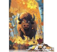 Adults 500 Piece Jigsaw Puzzle Forest Bison Illustration Wooden Puzzle Adult Jigsaw Puzzle Brain Teaser Game 500pcs (52x38cm)