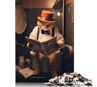 Adults 500 Piece Jigsaw Puzzle Funny Toilet Cat Reading Wooden Puzzles Brain Teaser Puzzles For Adults 500pcs (52x38cm)