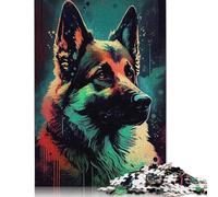 Adults 500 Piece Jigsaw Puzzle German Shepherd Drawn Wooden Puzzles for Teenagers Gifts Educational Game for Adult Teenagers 500pcs (52x38cm)