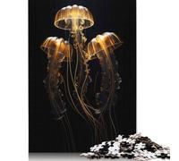 Adults 500 Piece Jigsaw Puzzle Gold Dark Jellyfish Wooden Puzzles for Adults Educational Game for Adult Teenagers 500pcs (52x38cm)