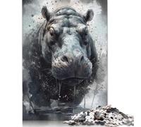 Adults 500 Piece Jigsaw Puzzle Hippo Wild Beauty Wooden Puzzle Adult Jigsaw Puzzle Brain Teaser Game 500pcs (52x38cm)