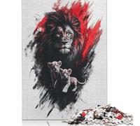Adults 500 Piece Jigsaw Puzzle Lion Family Portrait Wooden Puzzle Adult Jigsaw Puzzle Brain Teaser Game 500pcs (52x38cm)