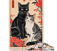 Adults 500 Piece Jigsaw Puzzle 'Love Cat Japanese Art Wooden Puzzles for Teenagers Gifts Educational Game for Adult Teenagers 500pcs (52x38cm)