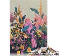 Adults 500 Piece Jigsaw Puzzle Pink Bird in Floral Garden Painting Puzzles for Adults & Teenager Educational Game Challenge Toy 500pcs (52x38cm)