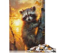 Adults 500 Piece Jigsaw Puzzle Sunrise Raccoon Wooden Puzzles for Adults Educational Game for Adult Teenagers 500pcs (52x38cm)