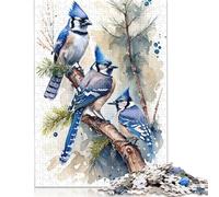 Adults 500 Piece Jigsaw Puzzle Watercolor Blue Jay Bird Wooden Puzzles for Teenagers Gifts for Adults Teenagers Age 12+ 500pcs (52x38cm)