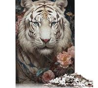 Adults 500 Piece Jigsaw Puzzle White Tiger Floral Bliss Puzzle Jigsaws for Adults 500pcs (52x38cm)