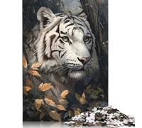 Adults 500 Piece Jigsaw Puzzle White Tiger Portrait Wooden Puzzles for Adults Educational Game for Adult Teenagers 500pcs (52x38cm)