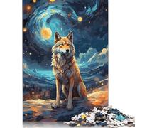 Adults 500 Piece Jigsaw Puzzle Wolf Starry Night Wooden Puzzles for Adults Educational Game for Adult Teenagers 500pcs (52x38cm)
