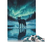 Adults 500 Piece Jigsaw Puzzle Wolf Under Aurora Borealis Jigsaws 500 Pieces Learning Educational Puzzle 500pcs (52x38cm)