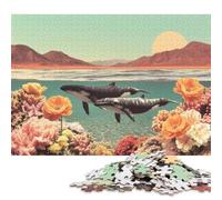 Adults 500 Piece Surreal Ocean Scene With Whales Jigsaw Puzzles Woodenboard Puzzles Jigsaw Puzzles for Gifts 500pcs (52x38cm)