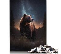 Adults 500 Pieces Jigsaw Brown Bear Under The Stars Wood Puzzles Wooden Puzzles Learning Educational Toy 500pcs (52x38cm)