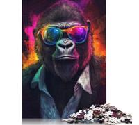 Adults 500 Pieces Jigsaw Cool Gorilla in Sunglasses Wood Puzzles Wooden Puzzles Learning Educational Toy 500pcs (52x38cm)