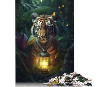 Adults 500 Pieces Jigsaw Fantasy Lamp Tiger Cub Wood Puzzles Wooden Puzzles Learning Educational Toy 500pcs (52x38cm)