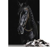 Adults 500 Pieces Jigsaw Horse Gold Dark Wood Puzzles Wooden Puzzles Learning Educational Toy 500pcs (52x38cm)