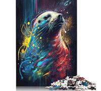 Adults 500 Pieces Jigsaw The Howling Seal Wood Puzzles Wooden Puzzles Learning Educational Toy 500pcs (52x38cm)